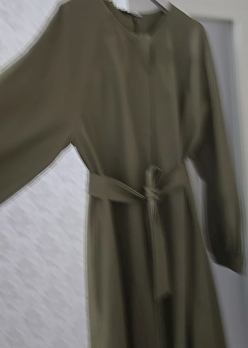 Kadın Kuşaklı Uzun Haki suni deri Trençkot kap - Görsel 3