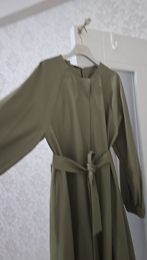 Kadın Kuşaklı Uzun Haki suni deri Trençkot kap - Görsel 4