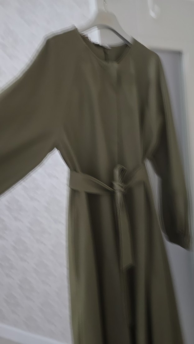 Kadın Kuşaklı Uzun Haki suni deri Trençkot kap - Görsel 3