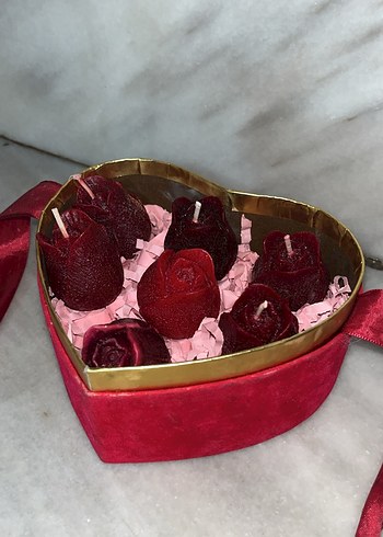 Bordo Gül Şeklinde Mum Seti - Görsel 4