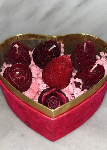 Bordo Gül Şeklinde Mum Seti - Görsel 3