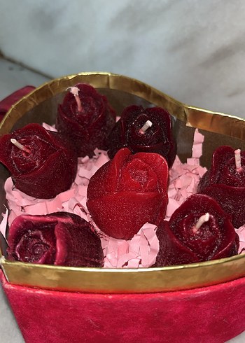 Bordo Gül Şeklinde Mum Seti - Görsel 2