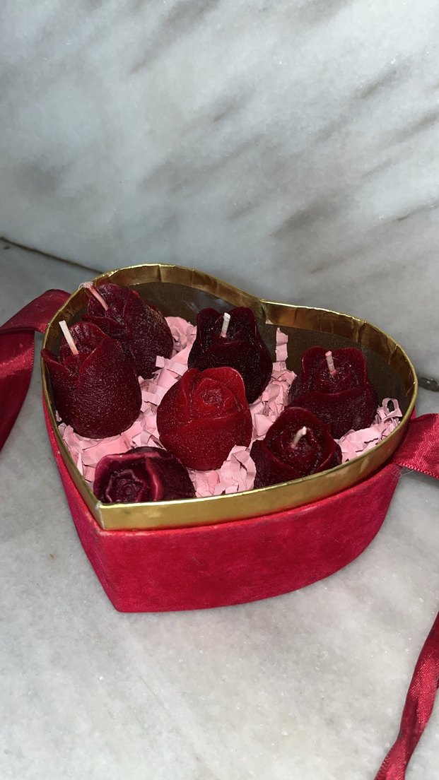 Bordo Gül Şeklinde Mum Seti - Görsel 4