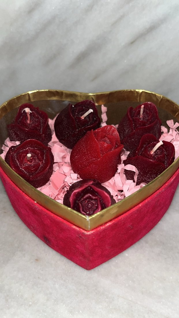 Bordo Gül Şeklinde Mum Seti - Görsel 3