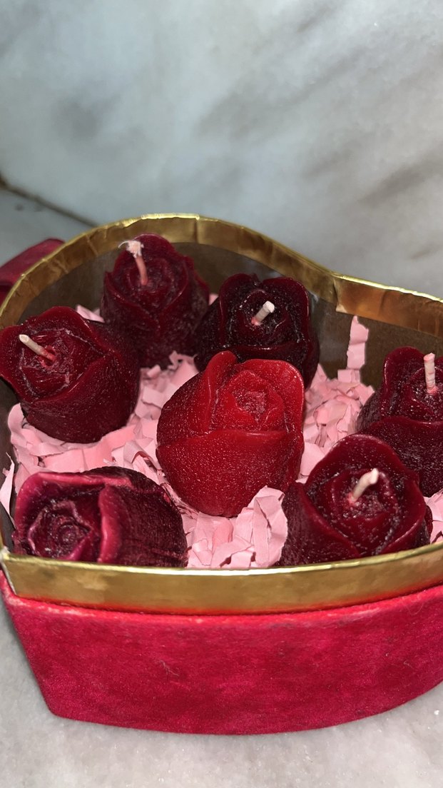 Bordo Gül Şeklinde Mum Seti - Görsel 2