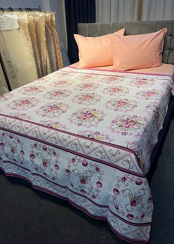 Pastel Çiçek Desenli Beyaz Yatak Örtüsü pike takimi - Görsel 2