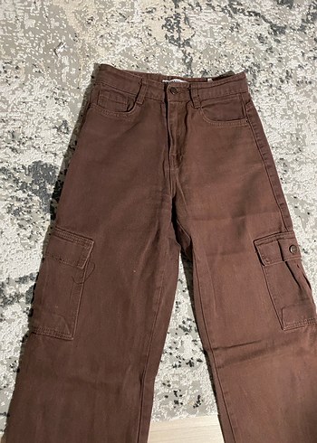 Kadın Kahverengi Bol Kesim Midi Kot Pantolon - Görsel 2