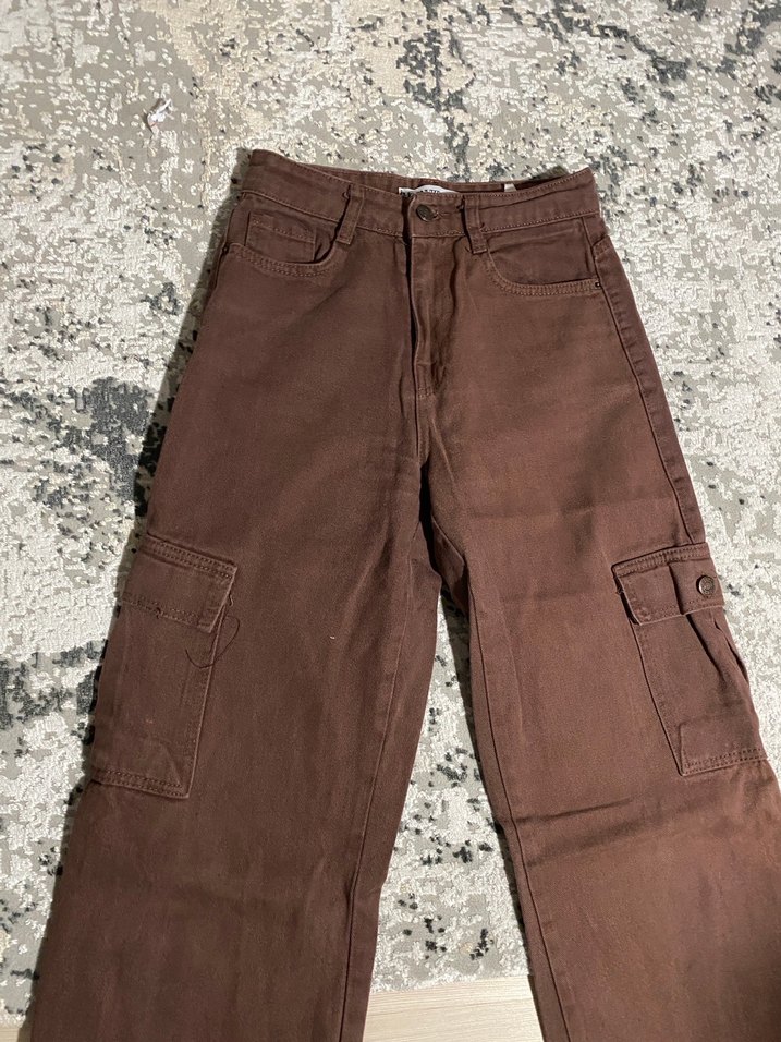 Kadın Kahverengi Bol Kesim Midi Kot Pantolon - Görsel 2