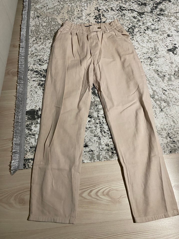 Bej Rahat Kesim Kadın Keten Pantolon - Görsel 2