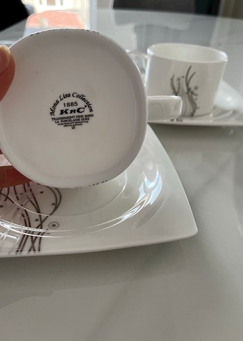 Beyaz Gri Desenli Fincan ve Tabak Seti - Görsel 3