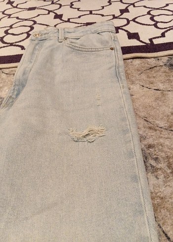 Gri Kadın Kot Pantolon, Midi, Gevşek Kesim - Görsel 3