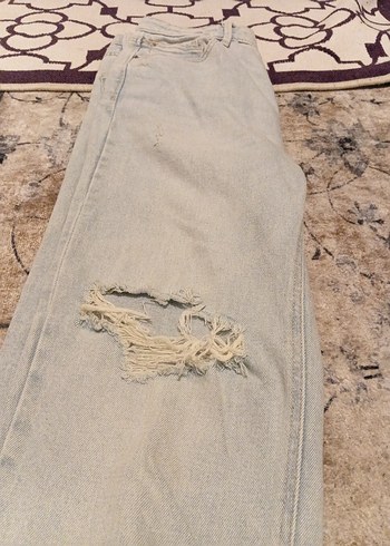 Gri Kadın Kot Pantolon, Midi, Gevşek Kesim - Görsel 4