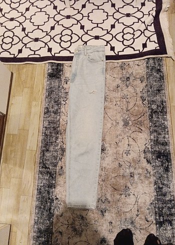 Gri Kadın Kot Pantolon, Midi, Gevşek Kesim - Görsel 2