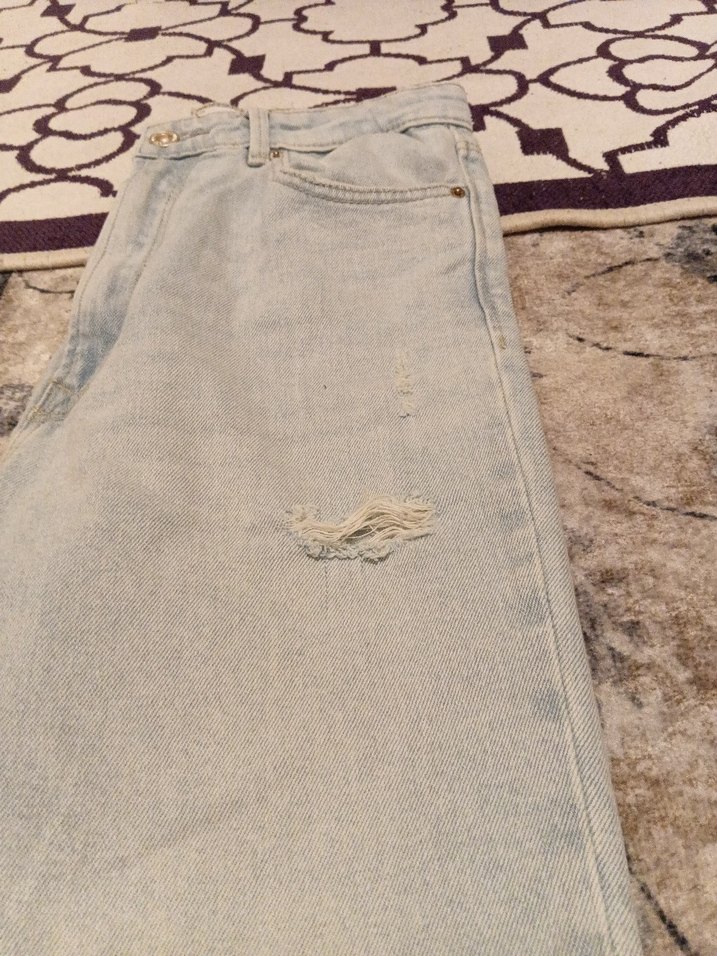 Gri Kadın Kot Pantolon, Midi, Gevşek Kesim - Görsel 3