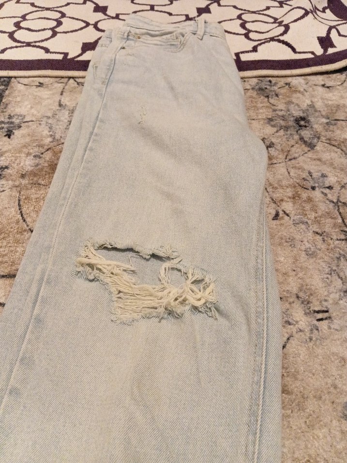 Gri Kadın Kot Pantolon, Midi, Gevşek Kesim - Görsel 4