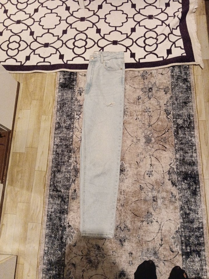 Gri Kadın Kot Pantolon, Midi, Gevşek Kesim - Görsel 2