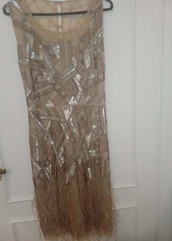 Bej Drapeli Uzun Abiye Elbise - Görsel 3