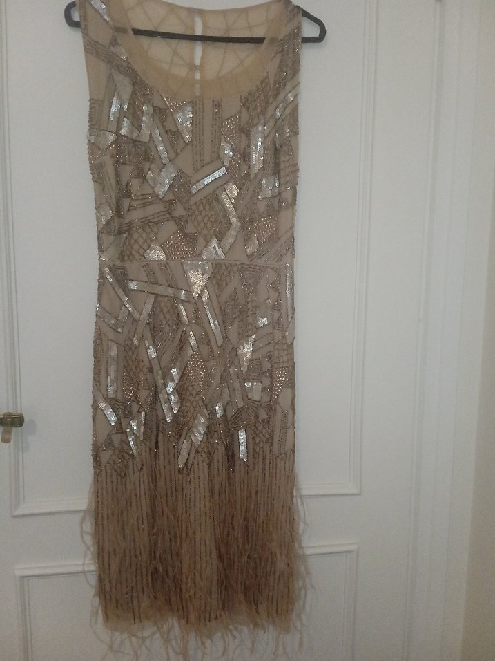 Bej Drapeli Uzun Abiye Elbise - Görsel 4