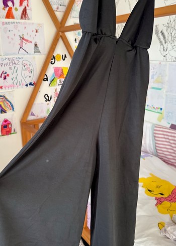 Siyah V Yakalı Uzun Kadın Tulum - Görsel 2