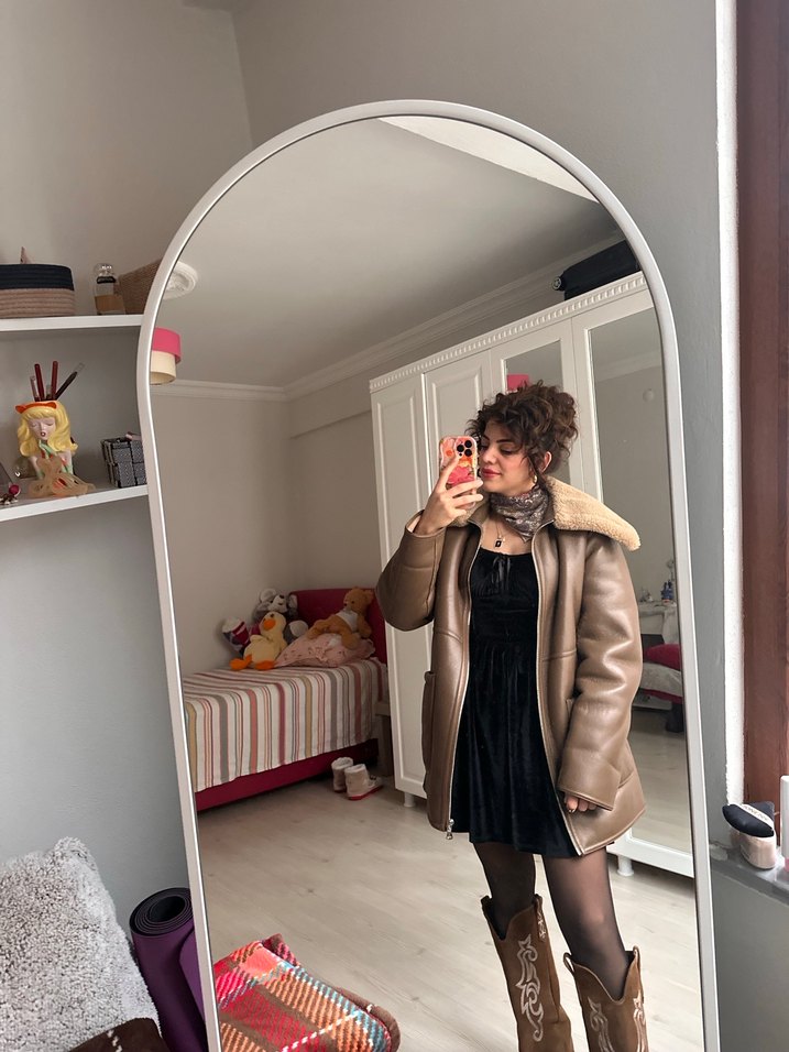 Kahverengi Kürklü Deri Kadın Kışlık Mont - Görsel 3