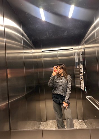 Gri Örgü Kadın Salaş Triko - Görsel 2