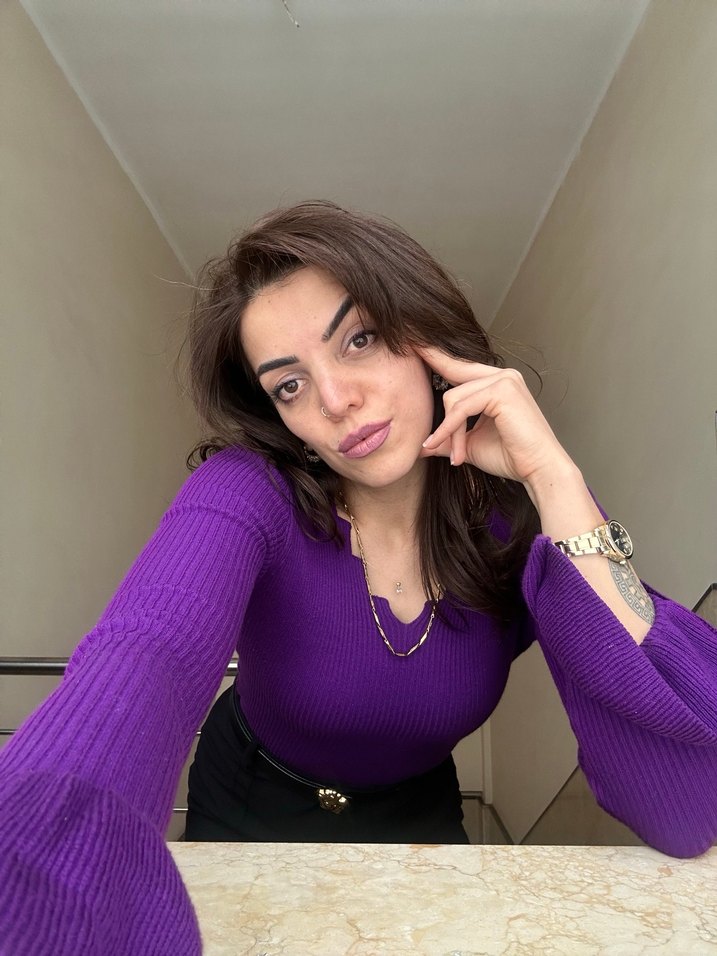 Mor Triko Kadın Bluz, Uzun Kollu, Dar Kesim - Görsel 2