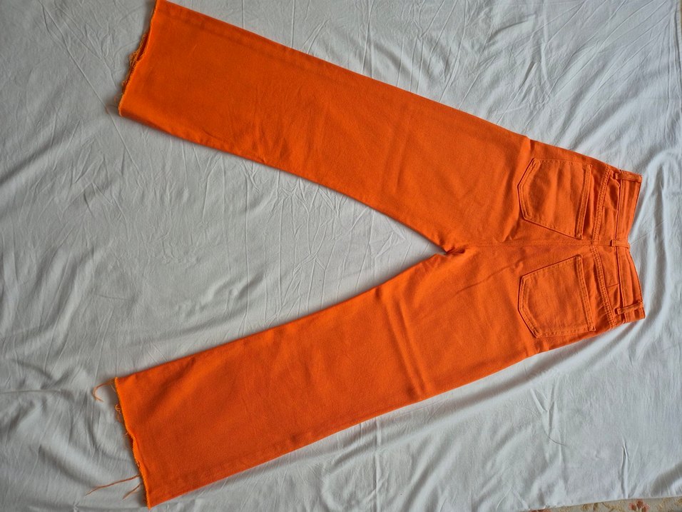 Kadın Turuncu Regular Fit Midi Kot Pantolon - Görsel 3