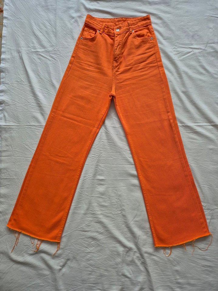 Kadın Turuncu Regular Fit Midi Kot Pantolon - Görsel 2