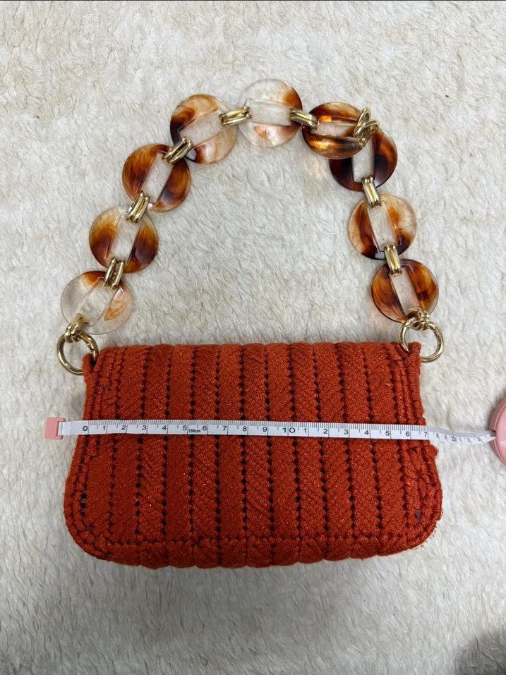 Simli Turuncu Portföy Çanta - Görsel 4