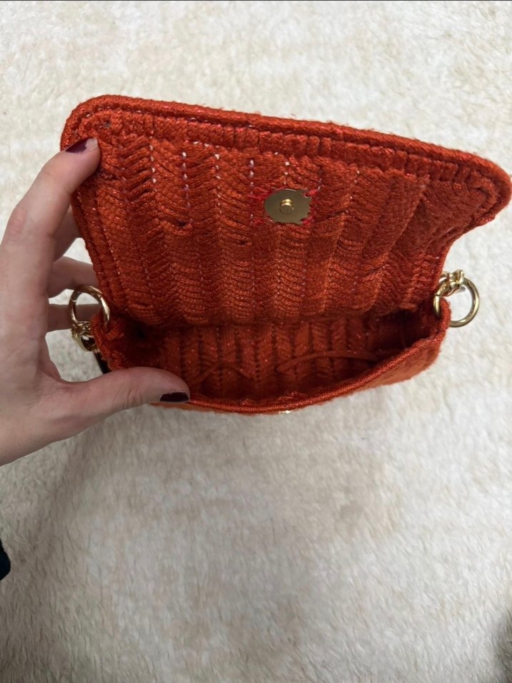 Simli Turuncu Portföy Çanta - Görsel 3