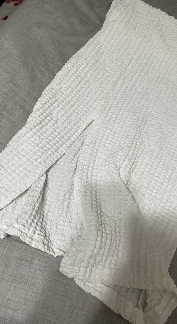 Beyaz Kolsuz Midi Örgü Keten Elbise - Görsel 2