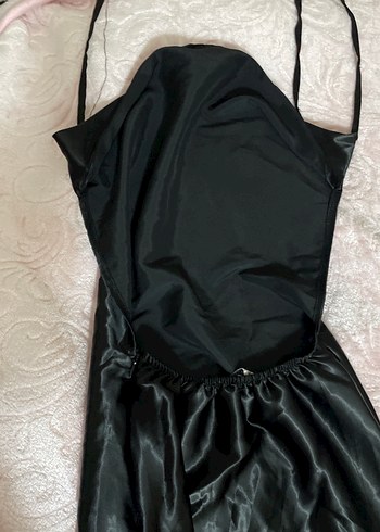 Siyah Drapeli Straplez Uzun Kadın Elbise - Görsel 2