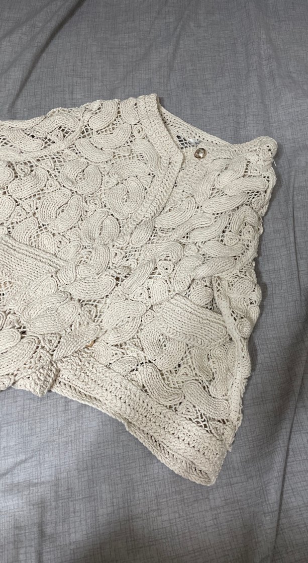 Nakışlı Bohem Bej Triko Hırka - Görsel 2