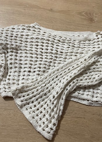 Beyaz Örgü Bohem Kadın Kazak - Görsel 2