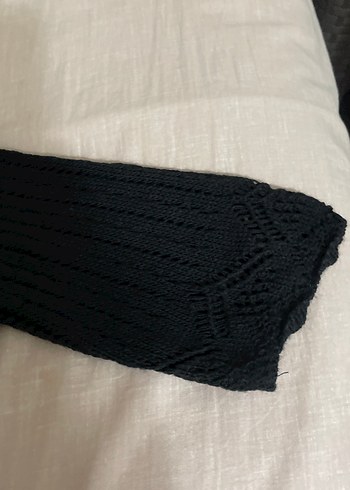 Örgü V Yaka Siyah Kadın Kazak - Görsel 2