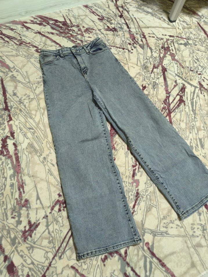 Gri Batik Desenli Bol Kesim Kot Pantolon - Görsel 3