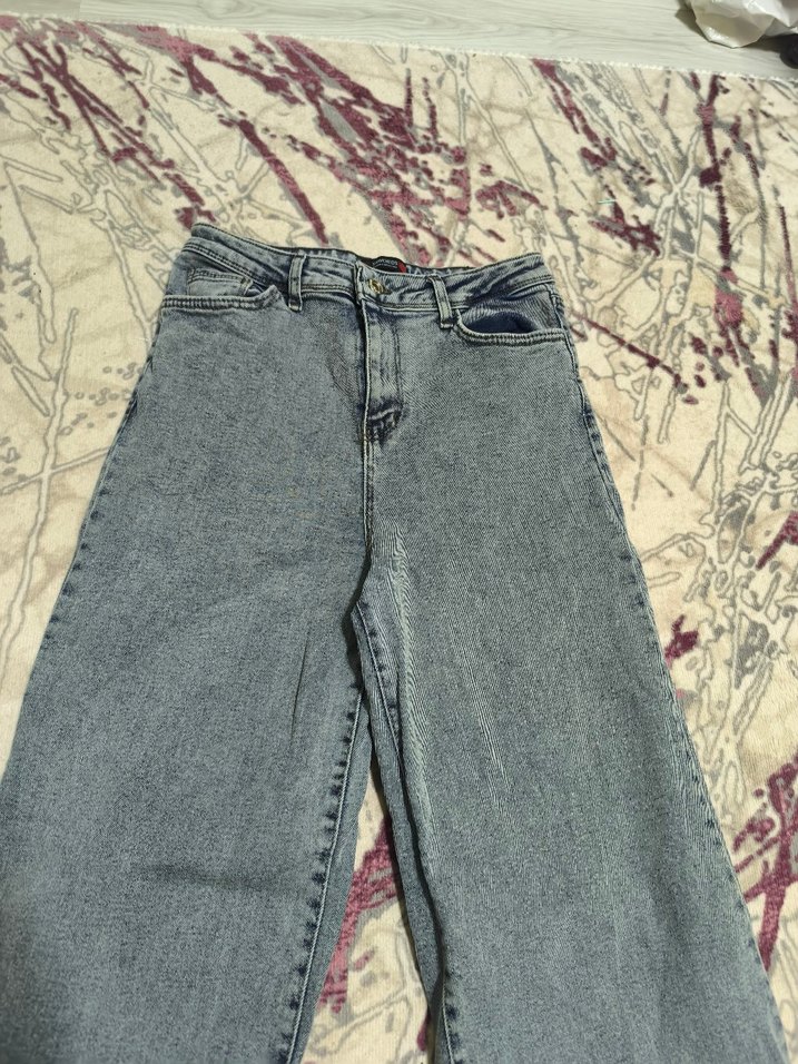 Gri Batik Desenli Bol Kesim Kot Pantolon - Görsel 2