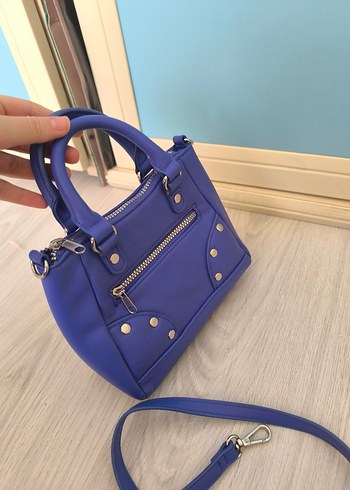 Mavi Deri Kadın Çanta - Görsel 4