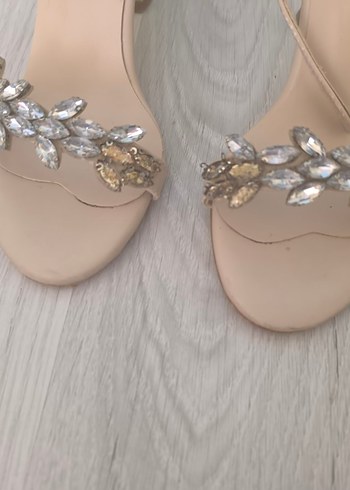 Bej Tokalı Stiletto Topuklu Abiye Ayakkabı - Görsel 2