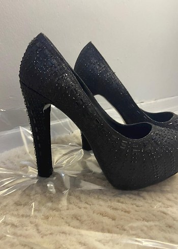 Siyah Payetli Platform Topuklu Kadın Abiye Ayakkabı - Görsel 2