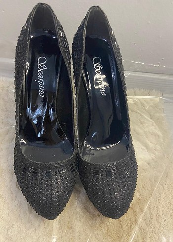 Siyah Payetli Platform Topuklu Kadın Abiye Ayakkabı - Görsel 3