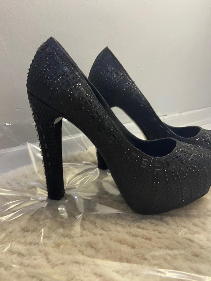 Siyah Payetli Platform Topuklu Kadın Abiye Ayakkabı - Görsel 2