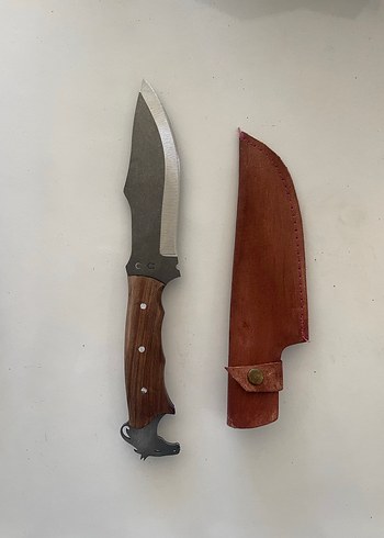 Kahverengi Ahşap Saplı Bıçak ve Deri Kılıf - Görsel 2