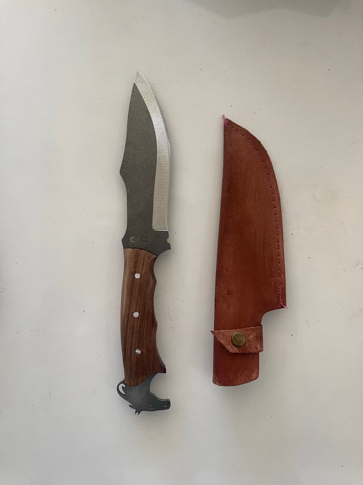 Kahverengi Ahşap Saplı Bıçak ve Deri Kılıf - Görsel 2