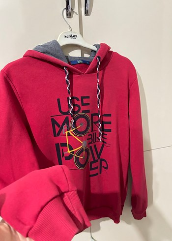 Kadın Kırmızı Kapüşonlu Sweatshirt - Görsel 2