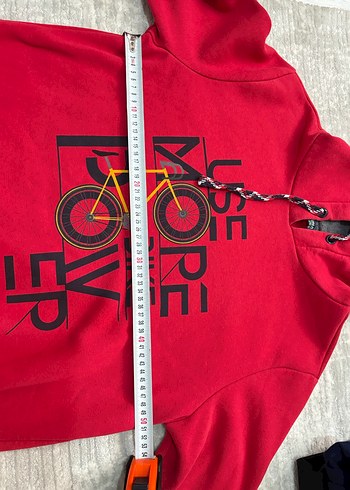 Kadın Kırmızı Kapüşonlu Sweatshirt - Görsel 7