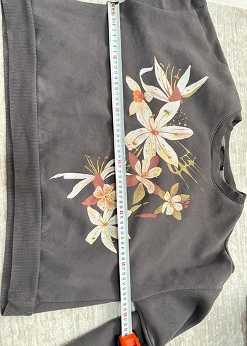 Gri Çiçek Baskılı Kadın Sweatshirt - Görsel 7