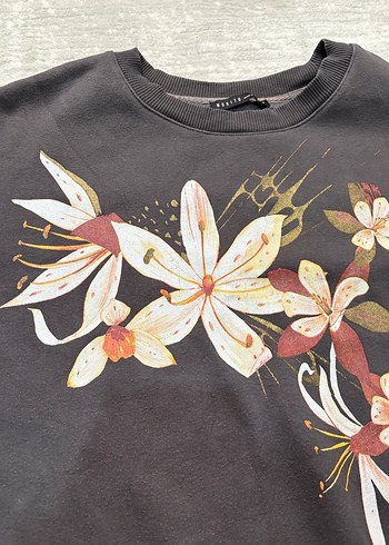 Gri Çiçek Baskılı Kadın Sweatshirt - Görsel 3