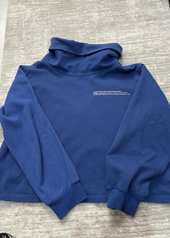 Kadın Mavi Yüksek Yakalı Sweatshirt - Görsel 4