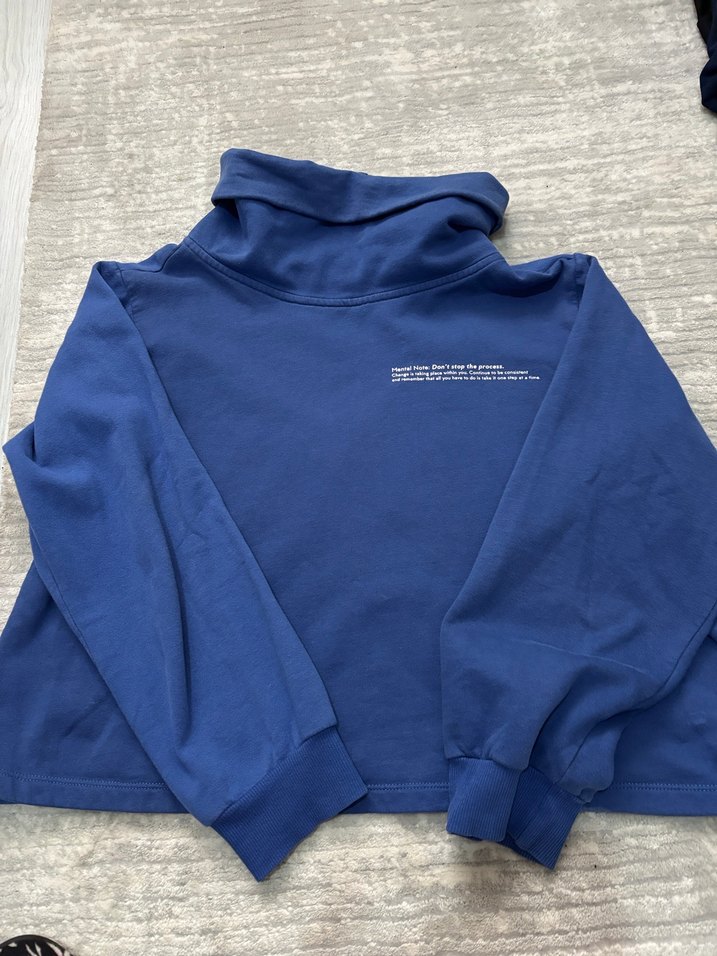 Kadın Mavi Yüksek Yakalı Sweatshirt - Görsel 4